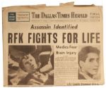 Robert F. Kennedy Assassination Newspaper Announces Assassin Identified The Day He Was Shot -- Dallas Times Herald From 5 June 1968