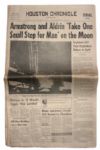 21 July 1969 Edition of the Houston Chronicle Regarding the Moon Landing -- Armstrong and Aldrin Take One Small Step for Man on the Moon -- Very Good