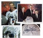 Pair of James Lovell 8 x 10 Photos Signed -- One Photo of Lovell in His Spacesuit & One Crew Photo of the Apollo 7 Astronauts in Civilian Suits