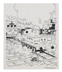 Timothy Marwood Large Hand-Drawn Illustration of Thomas the Tank Engine, from Thomas and Friends Magazine