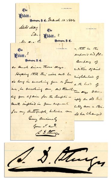 General Samuel Sturgis 1886 Autograph Letter Signed -- ''...I was what was called a '49er...it was at San Louis Obispo...I prepared...my small Company of Dragoons for an expedition against the...