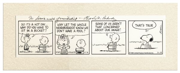 Charles Schulz Original Hand-Drawn ''Peanuts'' Strip -- Featuring Both Charlie Brown & Snoopy in a Classic Summer Scene