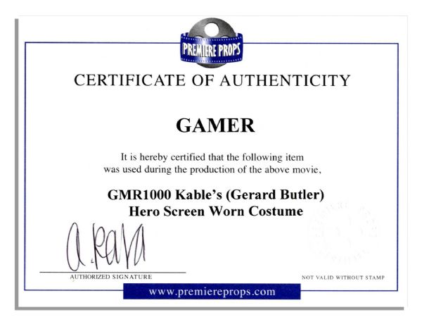 Screen-Worn Gerard Butler Wardrobe From 2009 Thriller ''Gamer''
