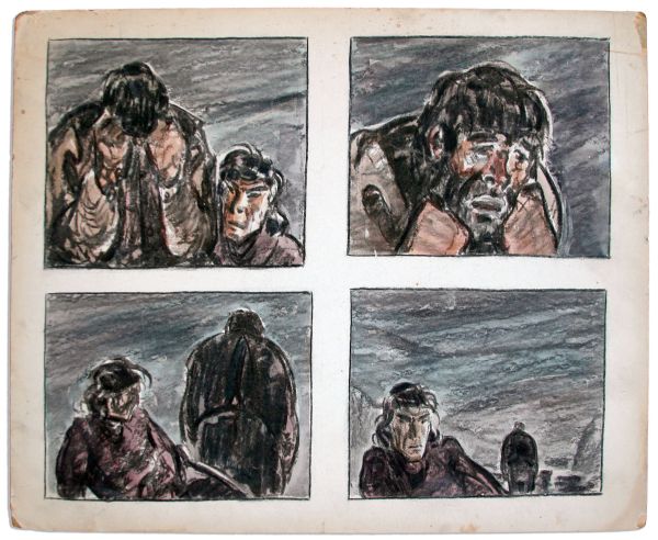 Storyboard Art From ''For Whom the Bell Tolls'' -- The Hit 1943 Screen Adaptation of Hemingway's Classic Novel Starring Ingrid Bergman & Gary Cooper -- The Critical Bridge Bombing Sequence