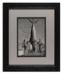 Excellent Ernest Hemingway Signed & Inscribed Photo -- Standing Beside A Huge Marlin After The Old Man and the Sea Expedition, Held in Cabo Blanco in 1956