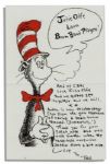 Dr. Seuss Autograph Letter Signed on Cat in the Hat Stationery -- ...Audrey is now recuperating fast from the grim experience of having a brain tumor removed. (successfully!)...