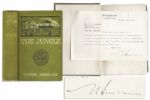 Upton Sinclair First Edition of The Jungle -- With Letter Signed by Sinclair Affixed Within -- ...I send you an autographed card which you can place in each book...