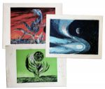 Ray Bradbury Personally Owned Lot of 3 Mugnaini Prints From Ten Views of the Moon Series -- Signed by Mugnaini & Bradbury