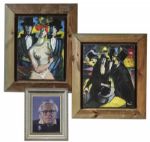 Ray Bradbury Owned Lot of Paintings -- 2 Color Paintings by French Artist Pascal Papisca -- One Framed Portrait of Bradbury -- Largest Measures 22 x 25 -- Near Fine -- COA From Estate