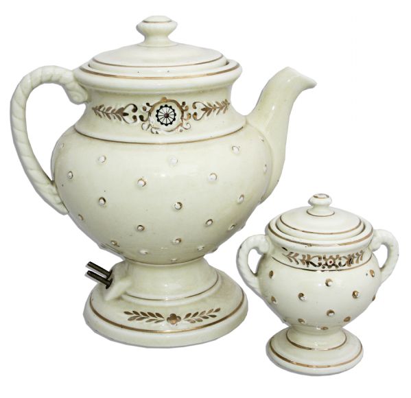 Marlene Dietrich Personally Owned Ceramic Coffee Percolator Pot & Matching Lidded Sugar Bowl