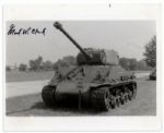 General Mark Clark 10 x 8 Glossy Signed Photo of a WWII Tank -- Near Fine