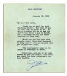 Joan Crawford Letter Signed Regarding Baby Jane -- ... Thank you too for your kind remarks about What Ever Happened to Baby Jane? Im so pleased that you enjoyed the film...