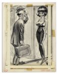 Signed Pencil and Ink Illustration Drawn by Comic Book Artist Bill Ward -- Originally Drawn for the Sextra Laughs Comic Series
