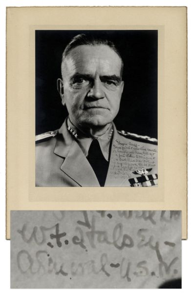 WWII Admiral William ''Bull'' Halsey Signed Photograph -- Inscribed to Jasper Acuff, ''wartime comrade [who] brought us brains, bullets, & fuel''