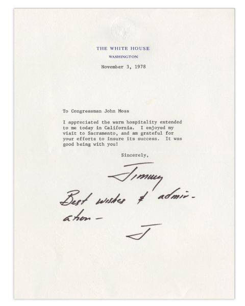 Jimmy Carter Typed Letter Signed & Autograph Note as President