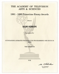 Emmy Nomination for The Simpsons Given to Sam Simon in 1992 -- From the Sam Simon Estate