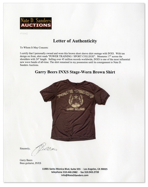 Garry Beers of INXS Stage-Worn Brown Shirt -- With LOA From Garry Beers