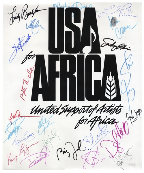 Historic ''USA for Africa'' Poster Signed by 22 Musical Artists From the 1985 Charity Single ''We Are The World'' -- Including Michael Jackson & Paul Simon