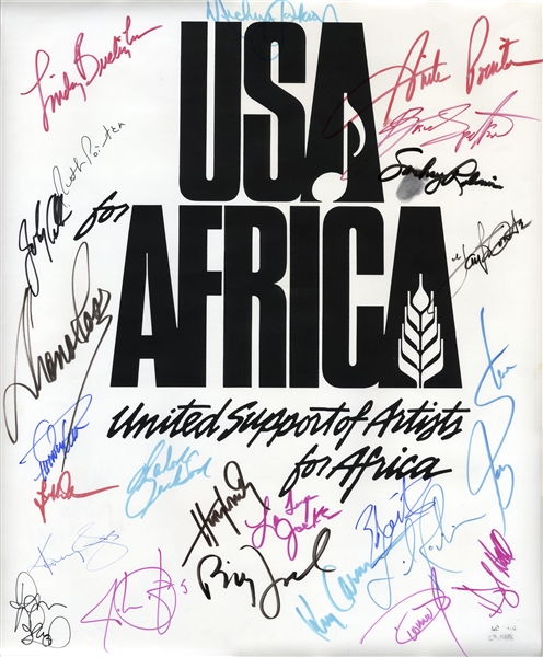 Historic ''USA for Africa'' Poster Signed by 24 Musical Artists From the 1985 Charity Single ''We Are The World'' -- Including Bruce Springsteen & Michael Jackson