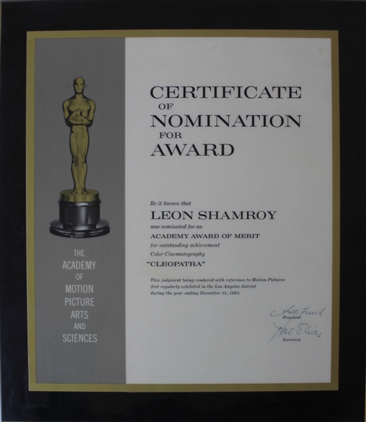 1963 Academy Award Nomination for ''Cleopatra'' -- Awarded to Leon Shamroy for Cinematography Who Would Win the Oscar for ''Cleopatra''