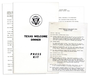 Press Kit & Working Program for the Dinner Welcoming JFK to Texas the Night of His Assassination