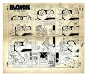 Chic Young Hand-Drawn Blondie Sunday Comic Strip From 1949 -- Dagwood Keeps Blondie Up All Night