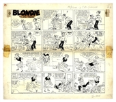 Chic Young Hand-Drawn Blondie Sunday Comic Strip From 1960 -- Dagwood & Blondie Respond Differently to an Unusual Door to Door Salesman