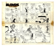 Chic Young Hand-Drawn Blondie Sunday Comic Strip From 1964 -- Dagwood Dresses Up as Blondie to Mollify a Salesman