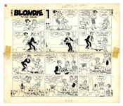 Chic Young Hand-Drawn Blondie Sunday Comic Strip From 1967 -- Blondie Thinks Everyone Forgot Her Birthday
