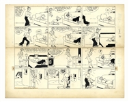 Chic Young Hand-Drawn Blondie Sunday Comic Strip From 1940 -- The Bumstead Clan Fight for a Comfortable Place to Sleep