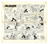Chic Young Hand-Drawn Blondie Sunday Comic Strip From 1972 -- Dagwood Gets in a Fight With the Wrong Door to Door Salesman