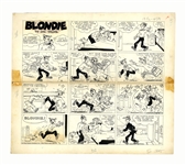 Chic Young Hand-Drawn Blondie Sunday Comic Strip From 1966 -- Dagwood Does Blondies Job for a Day