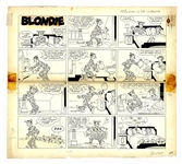 Chic Young Hand-Drawn Blondie Sunday Comic Strip From 1962 -- Dagwood Puts the Puppies to Good Use