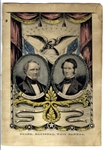 Hand-Colored Campaign Banner for the 1852 Whig Presidential Ticket -- Featuring War Veteran Winfield Scott, Lithographed by Nathaniel Currier