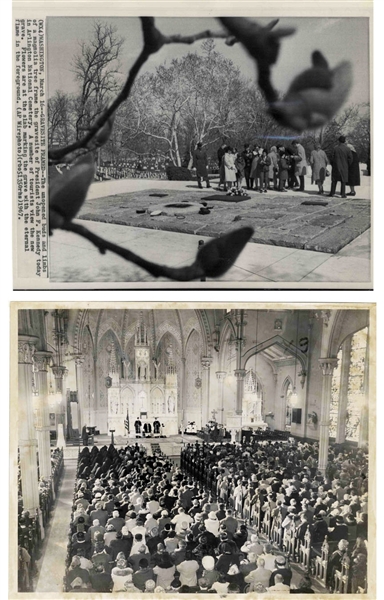 Two Original 10'' x 8'' Press Photos -- Mass Honoring John F. Kennedy's Funeral and His Gravesite