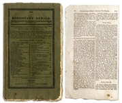 One of the First Articles Describing Surfing -- Scarce 1822 Edition of The Missionary Herald Magazine -- ...he rides on the fore front of the surge...