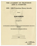 Emmy Nomination for The Simpsons Christmas Special Given to Sam Simon in 1990 -- From the Sam Simon Estate