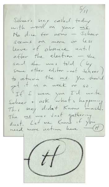Hunter S. Thompson Autograph Letter Signed -- …The ms. [manuscript] was just gathering dust…