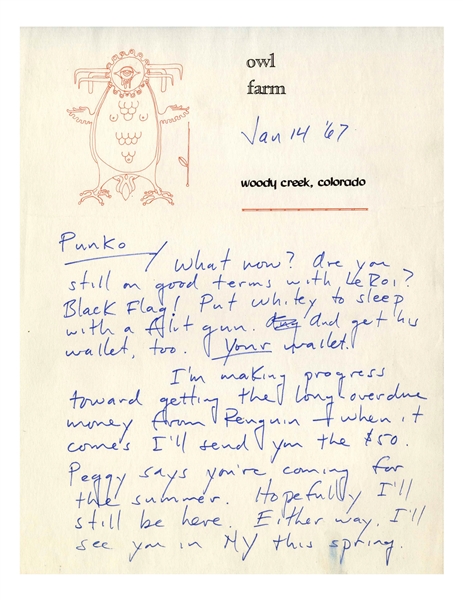 Hunter S. Thompson Autograph Letter Signed From 1967 -- …I'm in a terrible agent snarl again. I have to come there & cut all the Gordian knots…