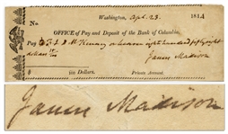 James Madison Check Signed and Handwritten as President in 1814