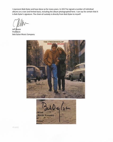 Bob Dylan Signed Album The Freewheelin' Bob Dylan -- With Jeff Rosen COA
