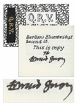 Edward Gorey Signed Limited First Edition of His Miniature Book Q.R.V. -- One of the Rarer Deluxe Copies Hand-Colored by Gorey