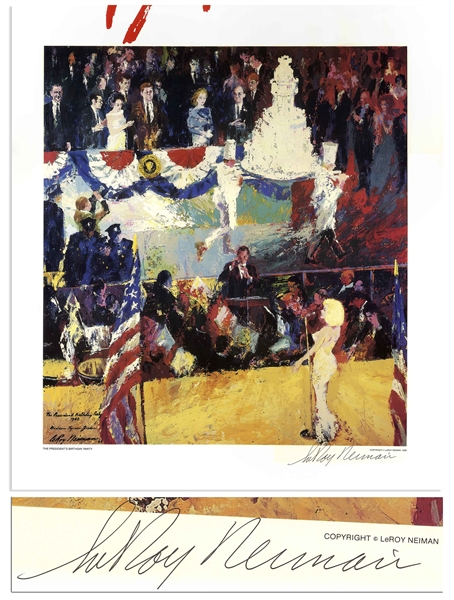 Leroy Neiman Signed 24'' x 27.5'' Print of ''The President's Birthday Party'' -- Depicting Marilyn Monroe's Famous Serenade of ''Happy Birthday to You'' for JFK