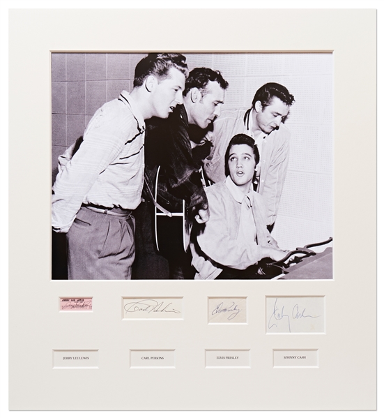 Photo Display of the ''Million Dollar Quartet'' Measuring Over 25'' x 27'', Signed by Elvis Presley, Johnny Cash, Jerry Lee Lewis & Carl Perkins -- With PSA/DNA or Epperson COAs for All