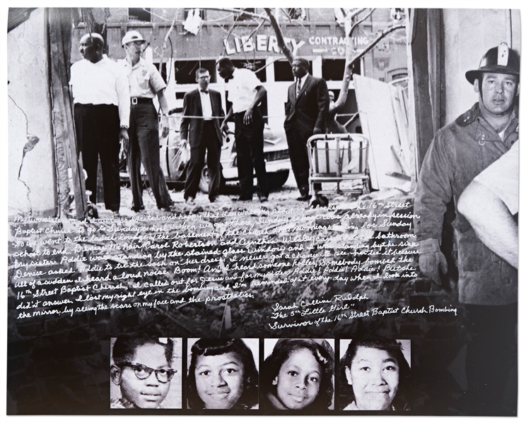 Sarah Collins Handwritten & Signed 20'' x 16'' Photo Essay on the 16th St. Baptist Church Bombing in 1963 -- Collins is ''The 5th Little Girl'' Lone Survivor, Whose Sister & Friends Died in the Attack