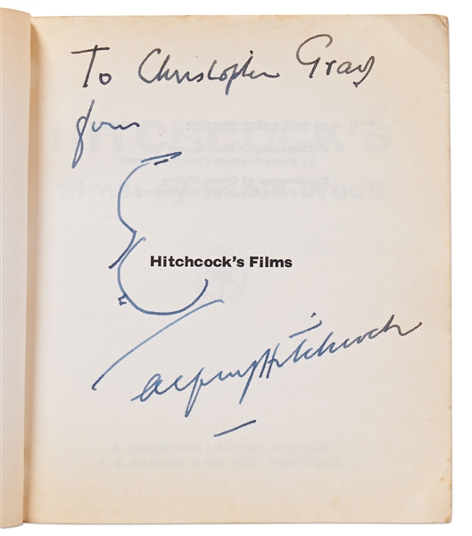 Alfred Hitchcock Signed Self Portrait Sketch Within the Book ''Hitchcock's Films''