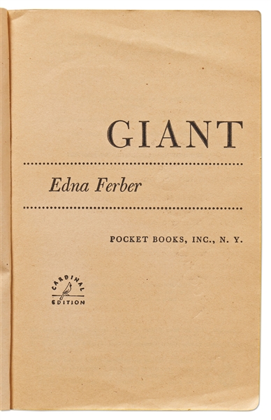 ''Giant'' Cast-Signed Book -- Signed Twice by James Dean & Also by Elizabeth Taylor, Rock Hudson, Director George Stevens & More