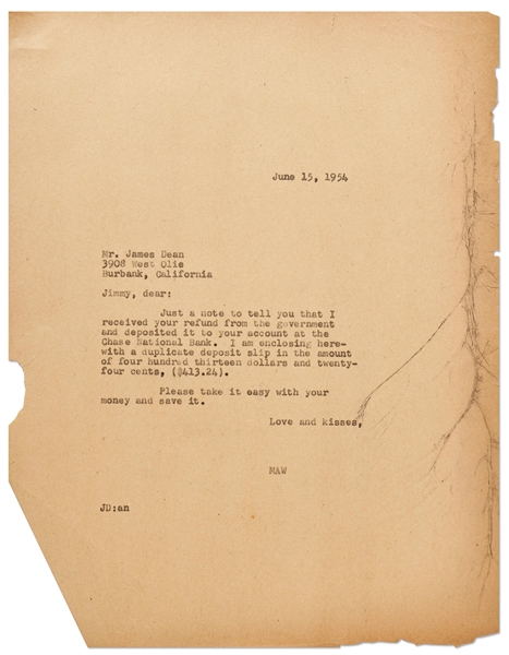 Jane Deacy Letter to James Dean from 1954 -- ''...Please take it easy with your money and save it...''