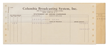 James Deans Paycheck Stub from CBS for Filming Danger in 1953