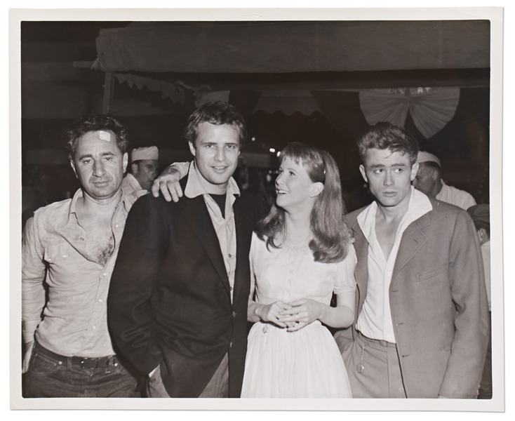 Silver Gelatin 8'' x 10'' Photo of James Dean, Elia Kazan and Julie Harris from ''East of Eden'' with Marlon Brando Visiting the Set